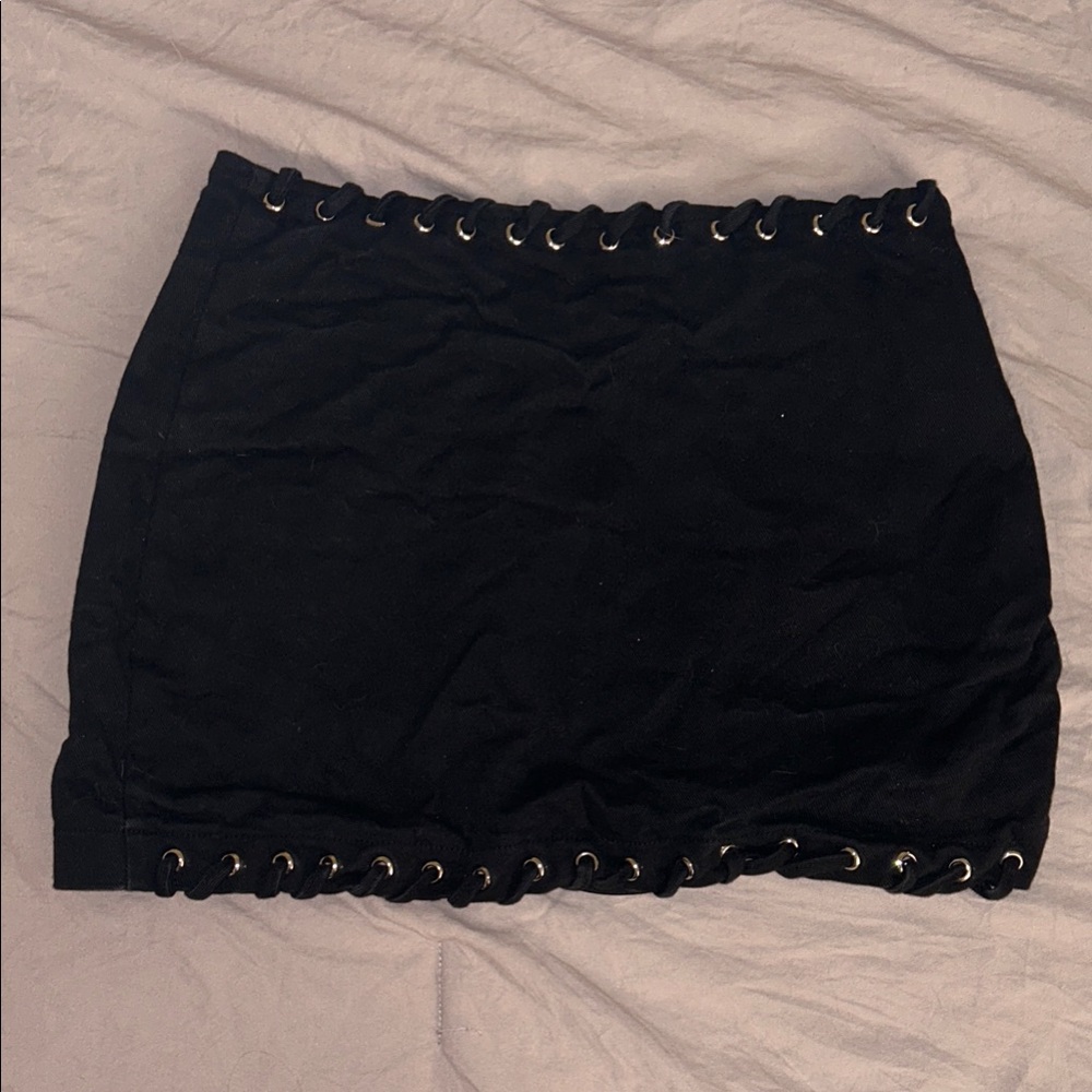 Black Mini Skirt with Eyelet Accents